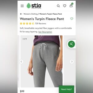 NWT Stio Women's Turpin Fleece Pant - Lavender Size S